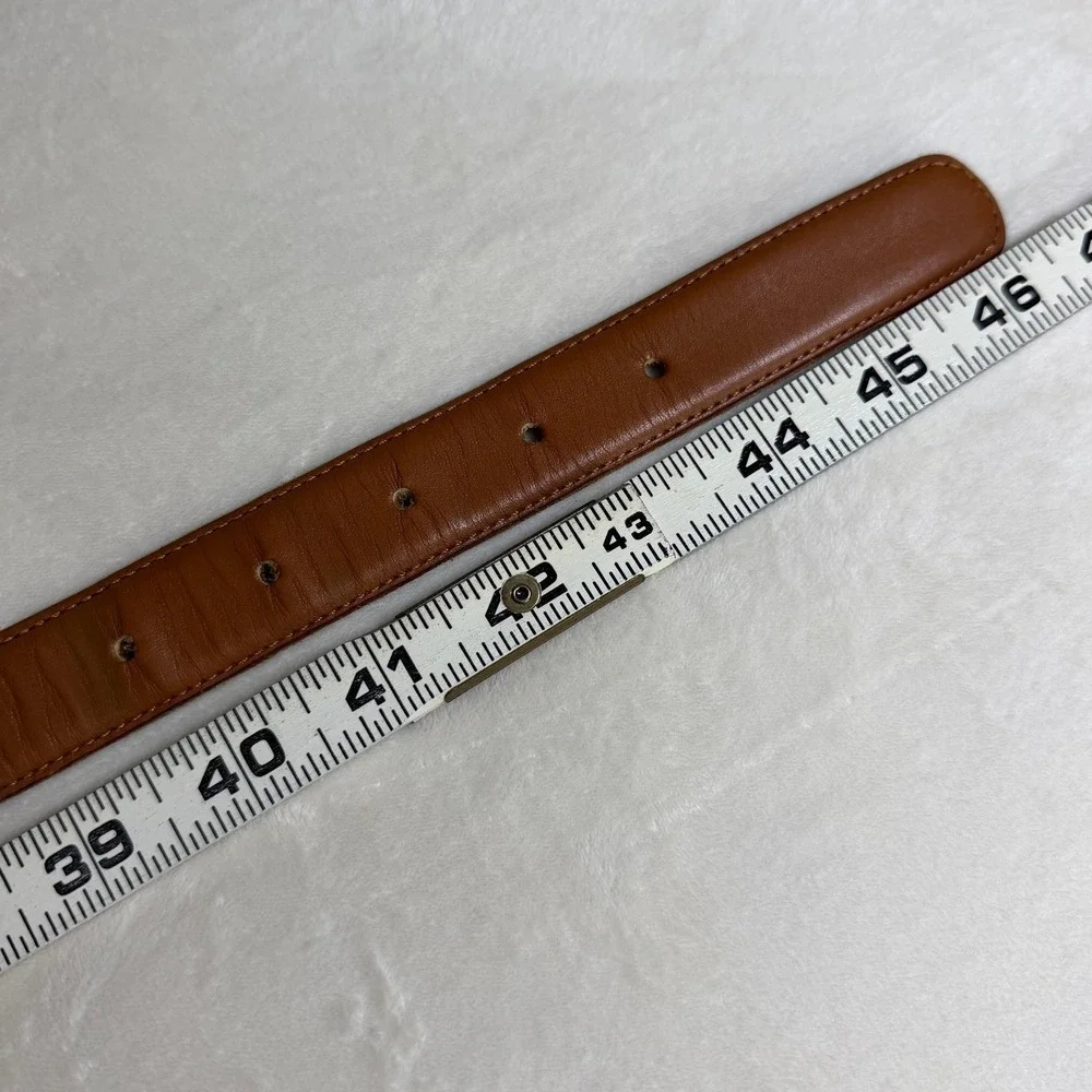 Gallery Originals Belt Mens 42 Brown Full Grain Leather Woven Inlay Brass Buckle